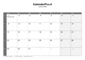 kalender-nederland-januari-2029